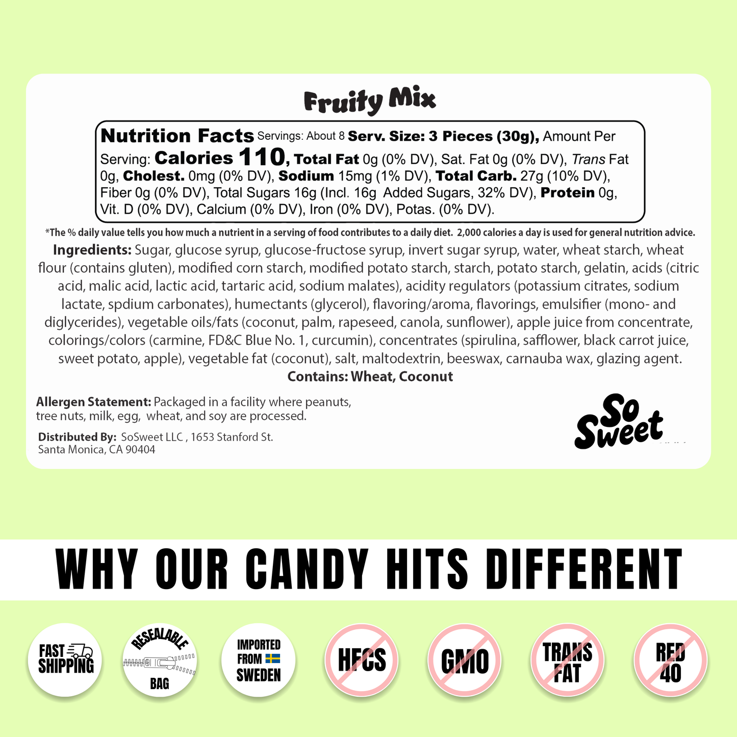 Swedish Candy 1/2lb Fruity Mix